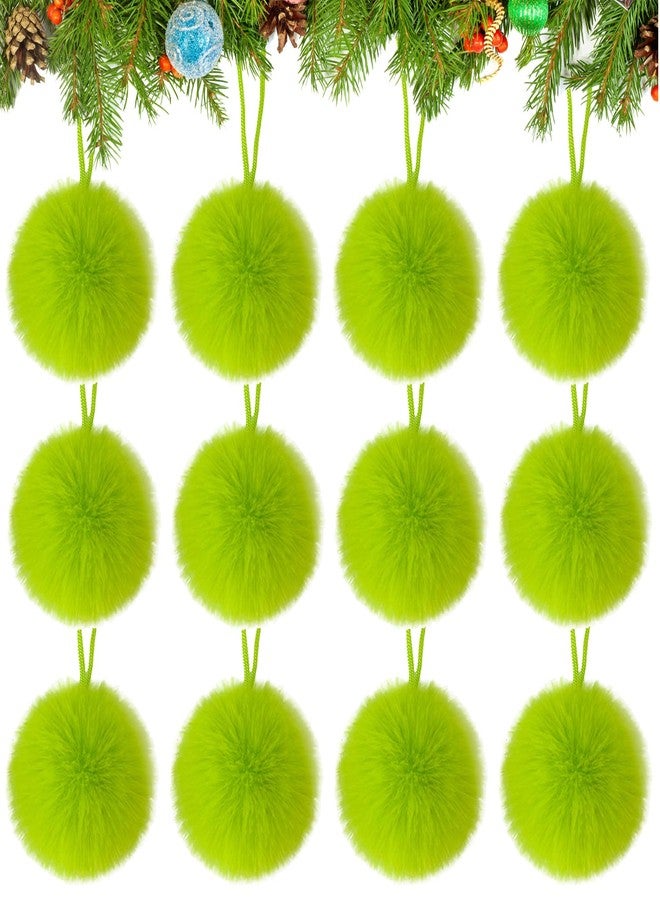 Chewarelly 12 Pack Lime Green Furry Christmas Ball Ornaments, 2.36 Inches Soft Fluffy-Pom-Pom Xmas Tree Hanging Decor for Holiday Home Party Fireplace Wall Decoration - Image 1